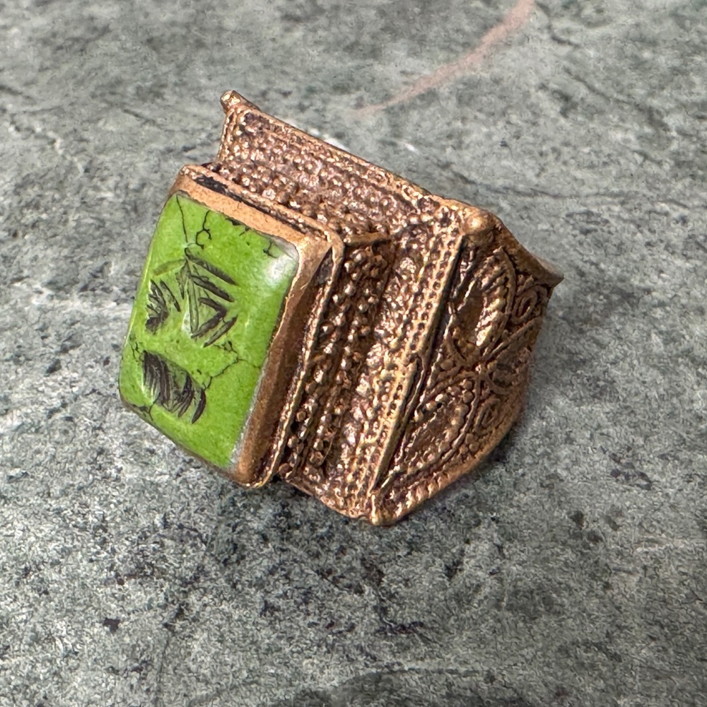 Vintage Etched Stone Statement Ring - image 2